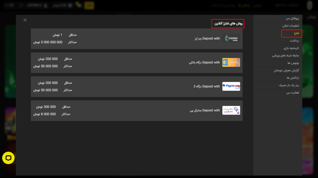 روش‌ های شارژ حساب و برداشت پول LimboBet