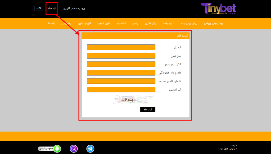 آموزش ثبت نام و ورود به تاینی بت