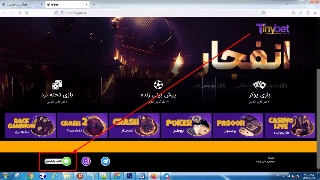 اپلیکیشن اختصاصی تاینی بت برای موبایل