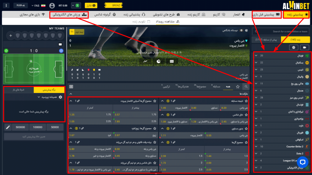 بررسی امکانات پیش بینی ورزشی در آلوین بت