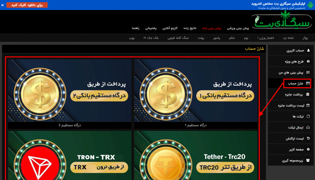 روش‌ های واریز در سیگاری بت: